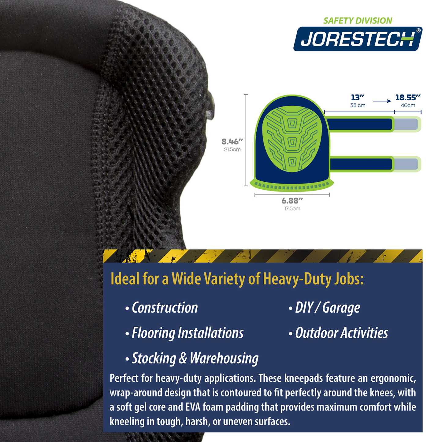 Anti-Skid Gel Filled Knee Pads with Adjustable Dual Straps