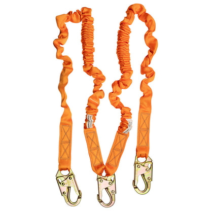 4.5' - 6’ DOUBLE LEG STRETCH INTERNAL SHOCK ABSORBING LANYARD WITH 3 STEEL SNAP HOOKS