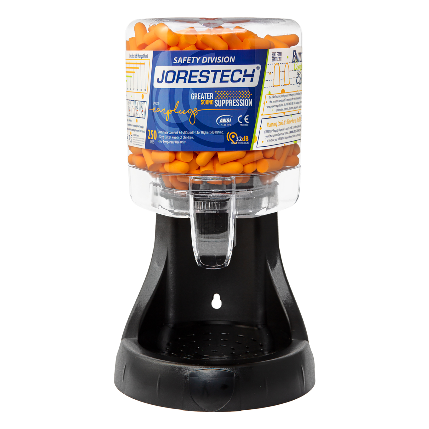 Earplug Dispenser Station with 250 Pairs 32dB NRR Soft Foam Units