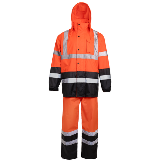 Hi-Vis Yellow/Black Rain Set - Pants & Jacket with 2" Reflective Strips