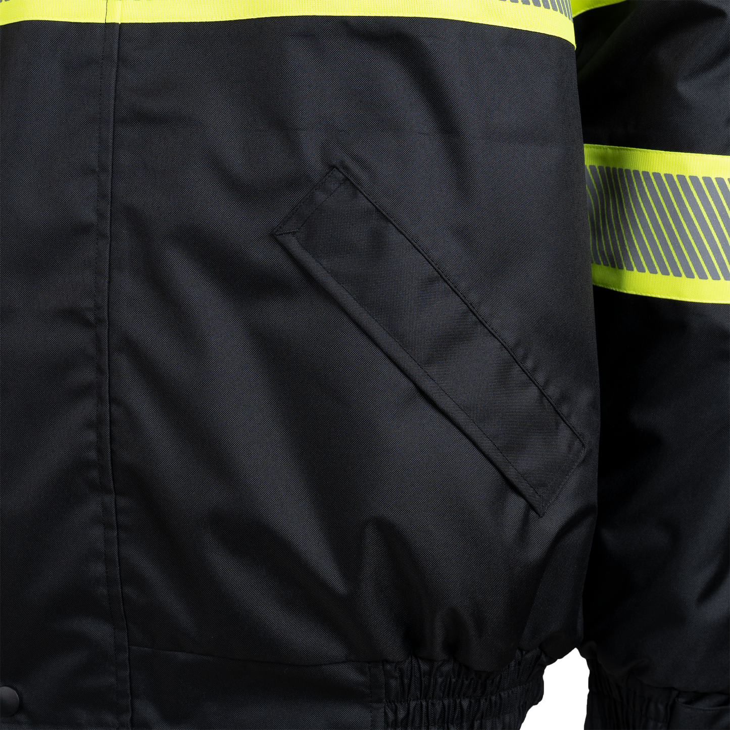 Hi-Vis Safety Jacket with Heat-Transfer Reflective Tapes and Removable Hood
