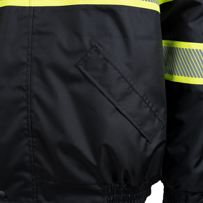 Hi-Vis Safety Jacket with Heat-Transfer Reflective Tapes and Removable Hood