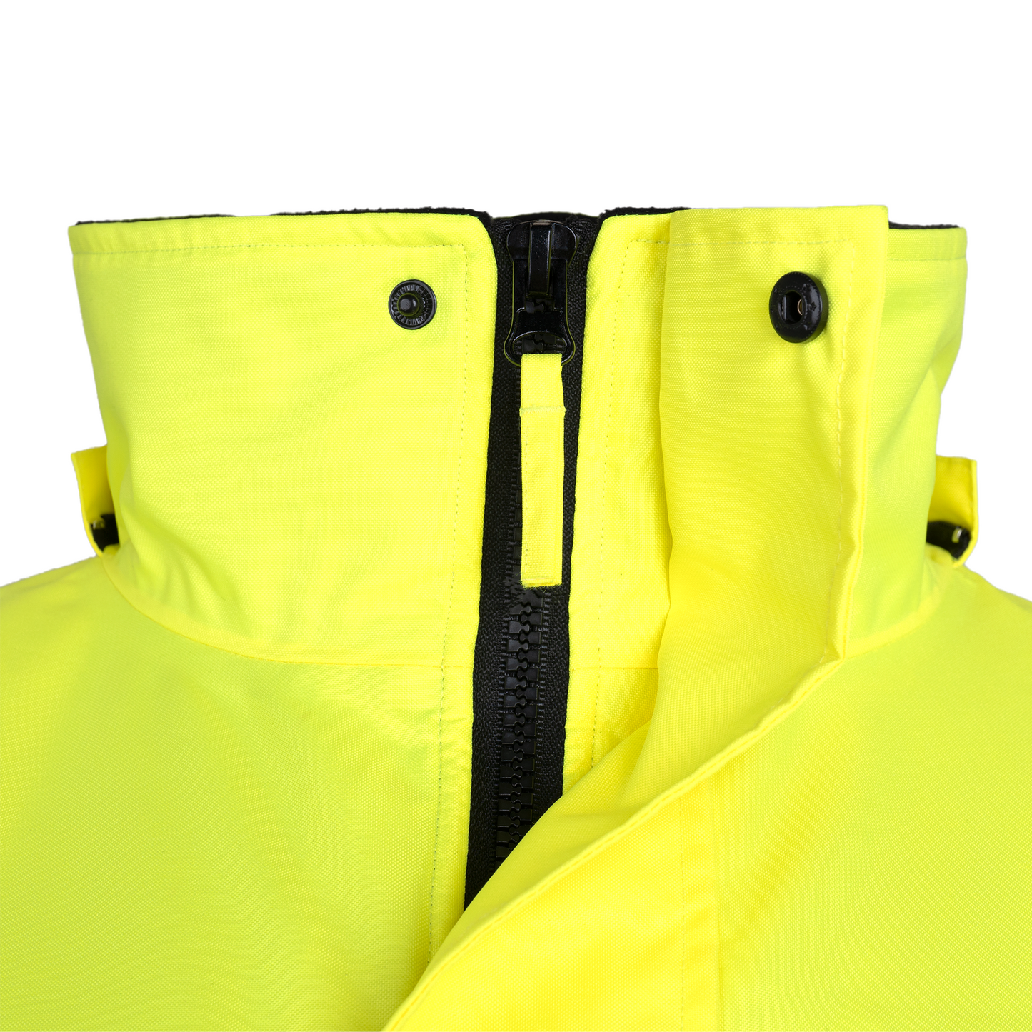 Hi-Vis Safety Jacket with Heat-Transfer Reflective Tapes and Removable Hood