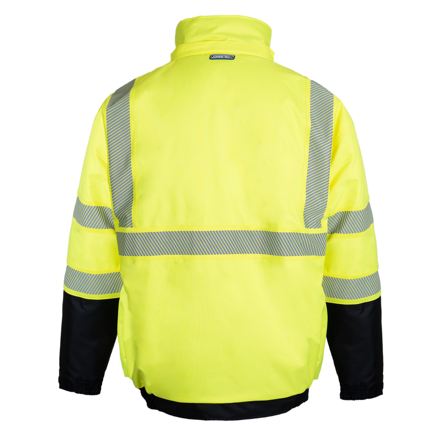 Hi-Vis Safety Jacket with Heat-Transfer Reflective Tapes and Removable Hood
