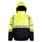 Hi-Vis Safety Jacket with Heat-Transfer Reflective Tapes and Removable Hood