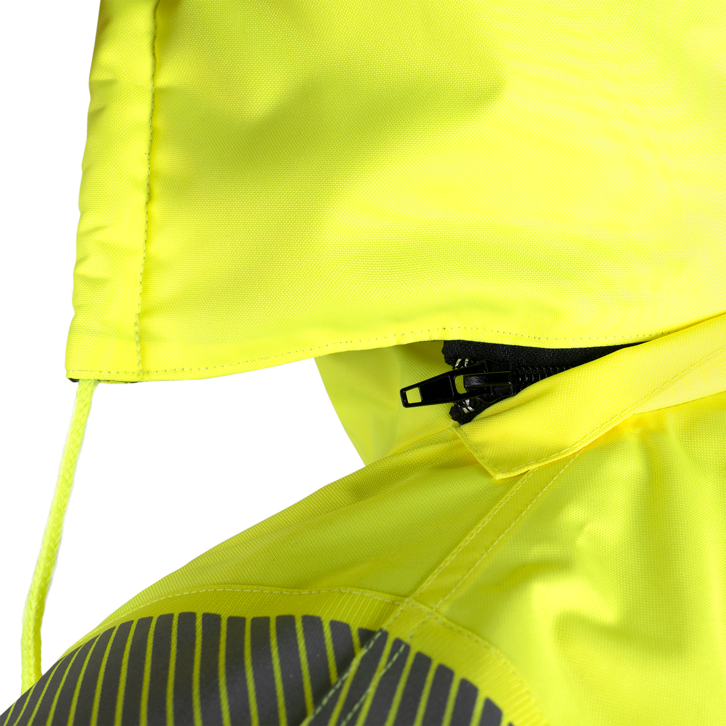 Hi-Vis Safety Jacket with Heat-Transfer Reflective Tapes and Removable Hood