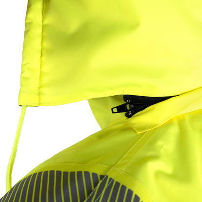Hi-Vis Safety Jacket with Heat-Transfer Reflective Tapes and Removable Hood