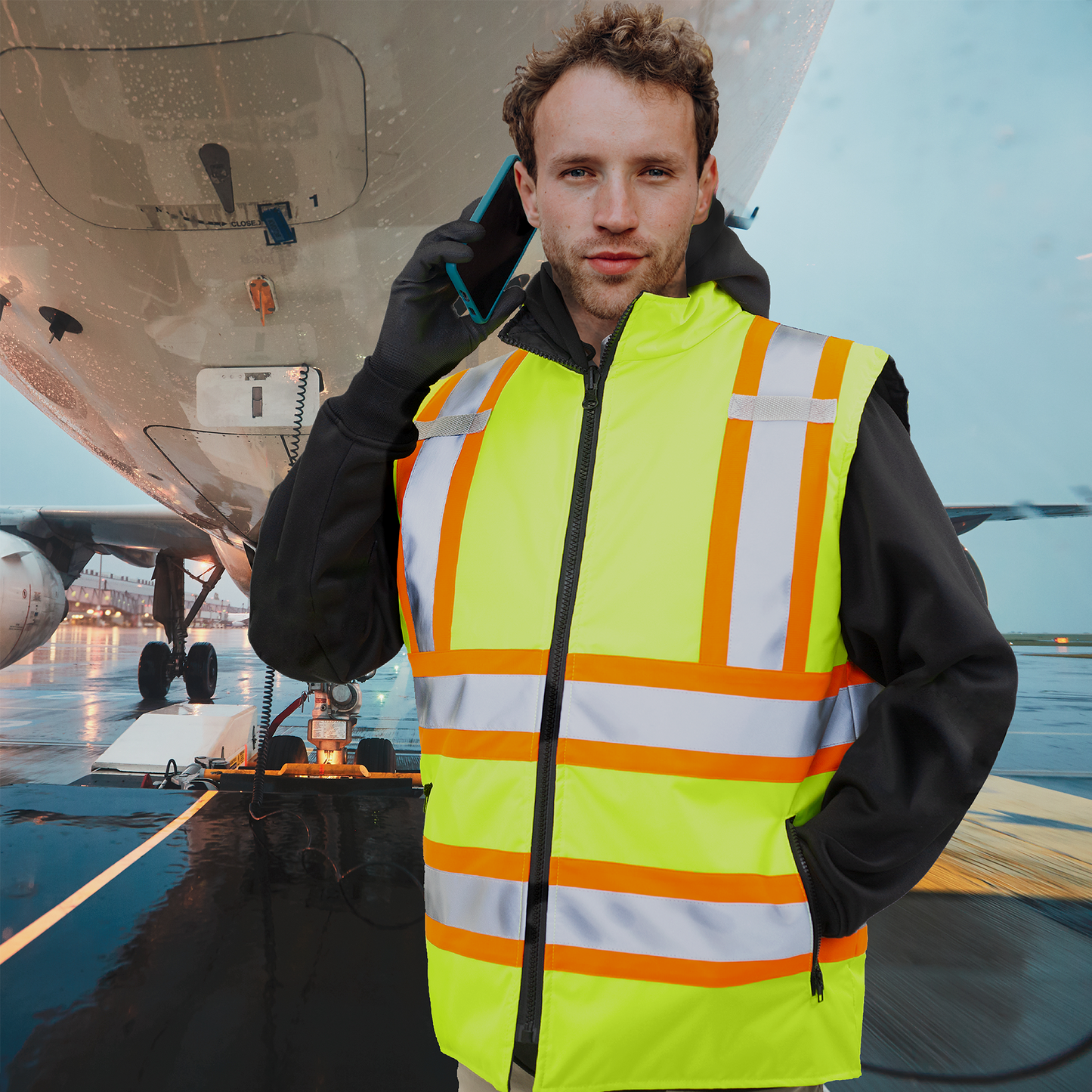 Hi-Vis Two Tone Reversible Insulated Safety Vest with Reflective Strips