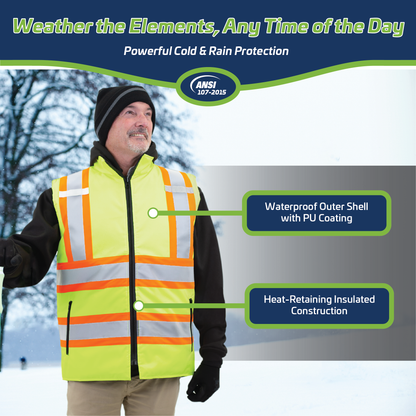 Hi-Vis Two Tone Reversible Insulated Safety Vest with Reflective Strips