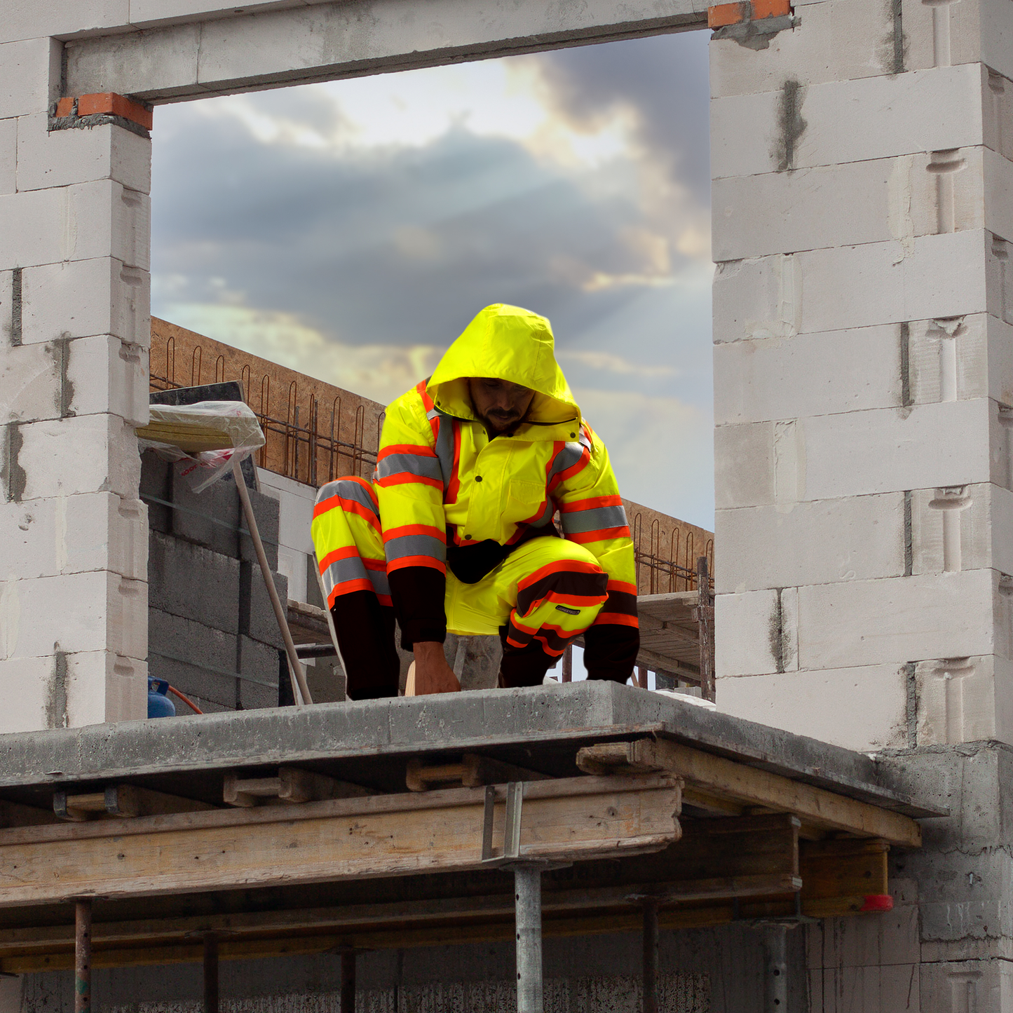 Hi-Vis Two Tone Rain Set with X Reflective Strips On Back