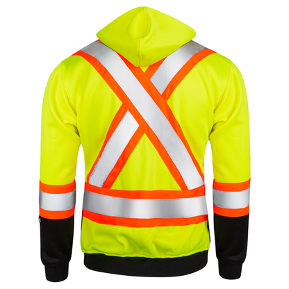 Hi-Vis Two Tone Yellow/Black Safety Hooded Sweatshirt with Reflective Stripes
