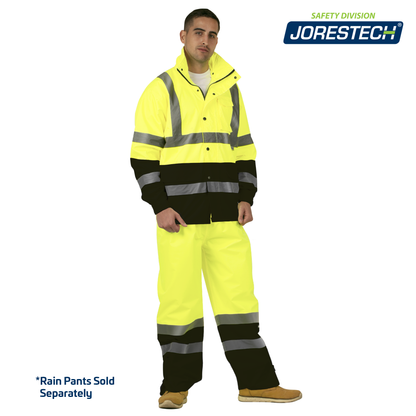 Hi-Vis Yellow/Black Rain Jacket with 2" Reflective Strips