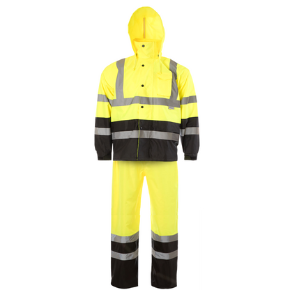 Hi-Vis Yellow/Black Rain Set - Pants & Jacket with 2" Reflective Strips