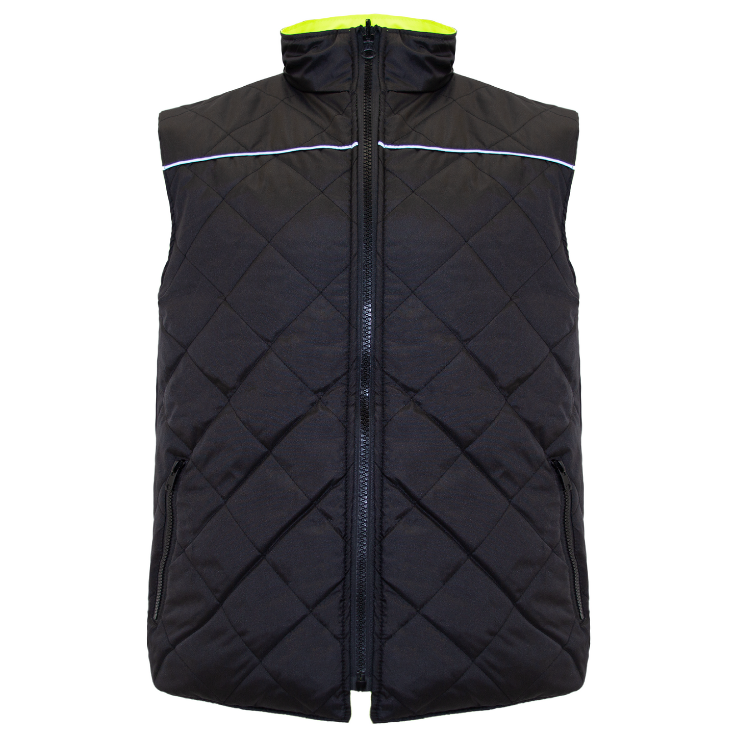 Hi-Vis Yellow/Black Reversible Insulated Safety Vest with Reflective Strips