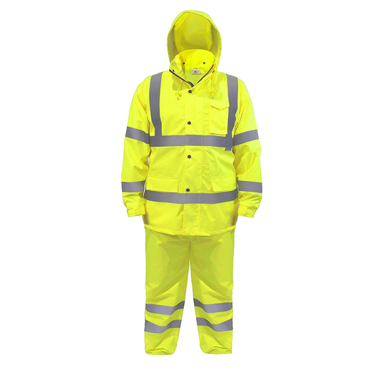 Hi-Vis Yellow Rain Set - Pants & Jacket with 2" Reflective Strips