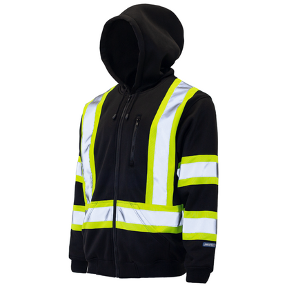 Hi-Vis Two Tone Yellow/Black Safety Hooded Sweatshirt with Reflective Stripes