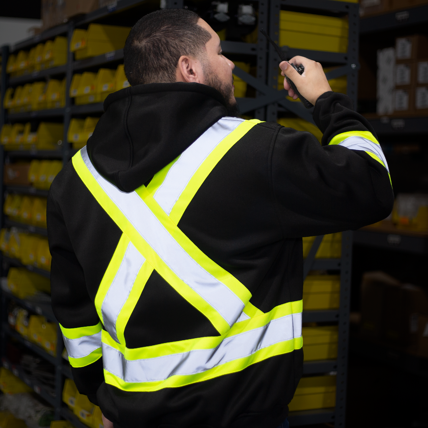 Hi-Vis Two Tone Yellow/Black Safety Hooded Sweatshirt with Reflective Stripes