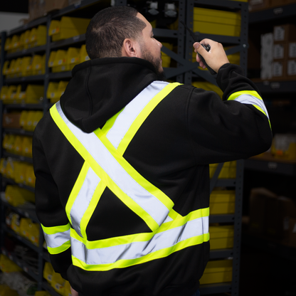 Hi-Vis Two Tone Yellow/Black Safety Hooded Sweatshirt with Reflective Stripes
