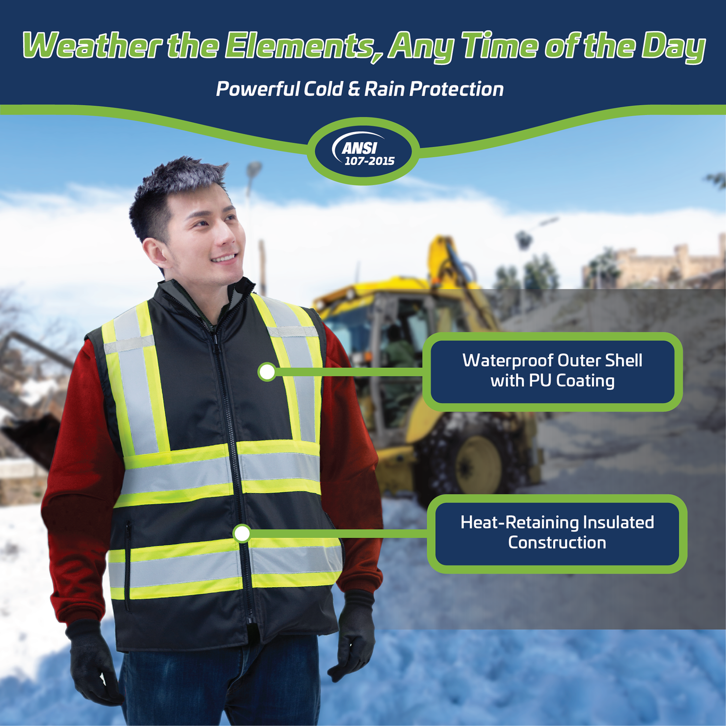 Hi-Vis Yellow/Black Reversible Insulated Safety Vest with Reflective Strips