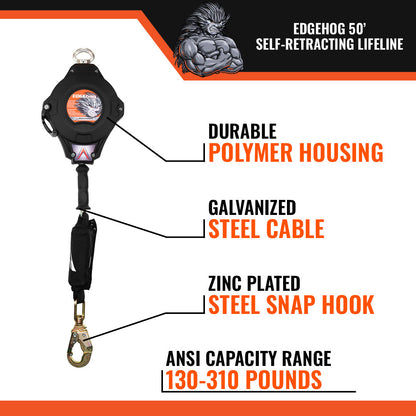 20’, 30’ & 50’ EDGEHOG SRL W/ SNAP HOOK, CLASS 2