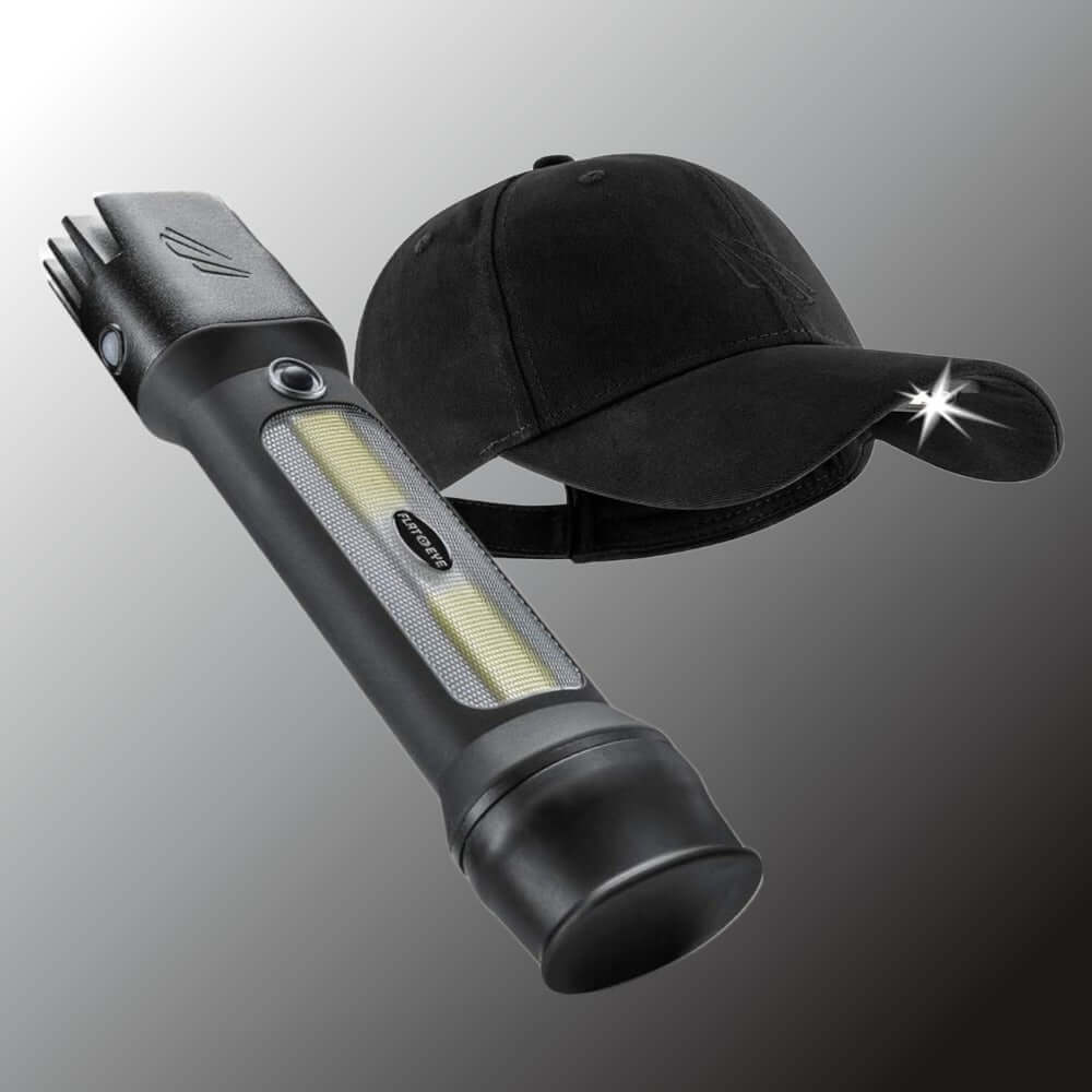 POWER Bundle Rechargeable Headlamp Hat + FLATEYE Lantern Flashlight