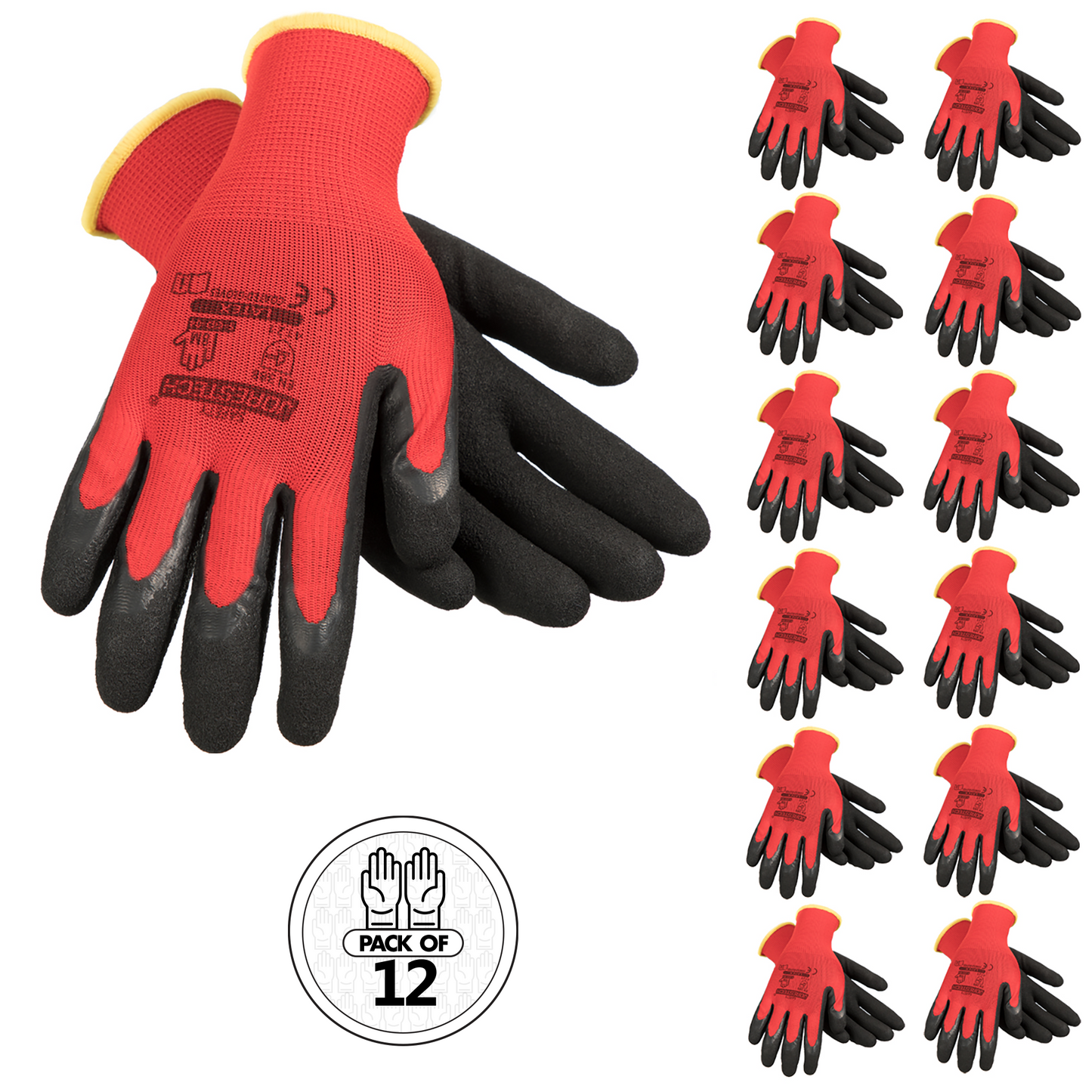 Safety Work Gloves with Latex Dipped Palms – Pack of 12